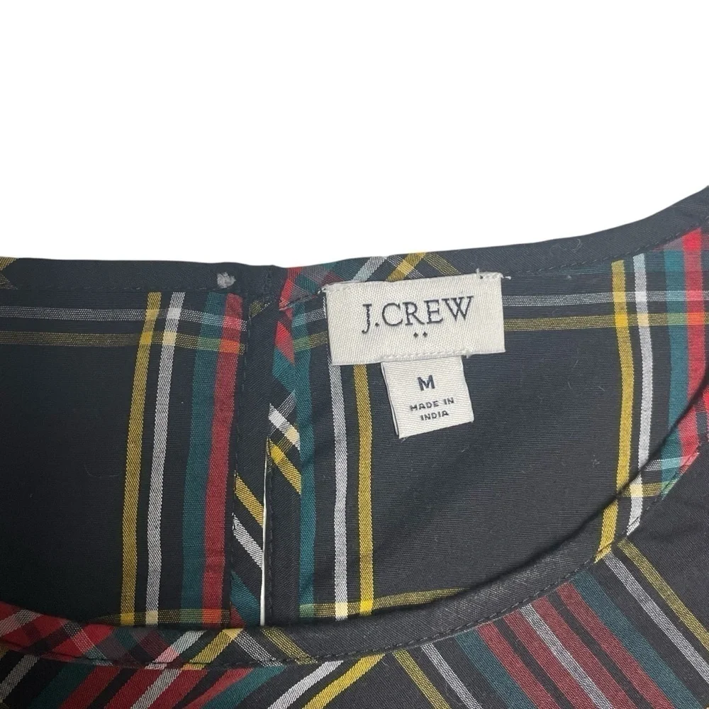 J. Crew Tartan puff-sleeve top in stretch poplin Size Medium